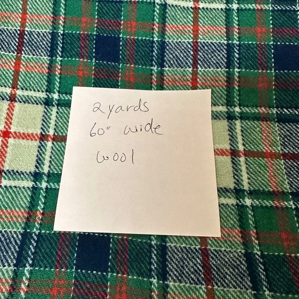 Vtg Tartan Green Red Navy Plaid Wool Fabric 2 Yards 60 Inch Wide Heavy Weight